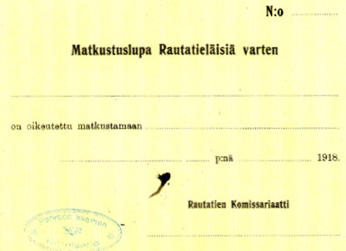 Matkustuslupa punaisen Suomen rautateill�